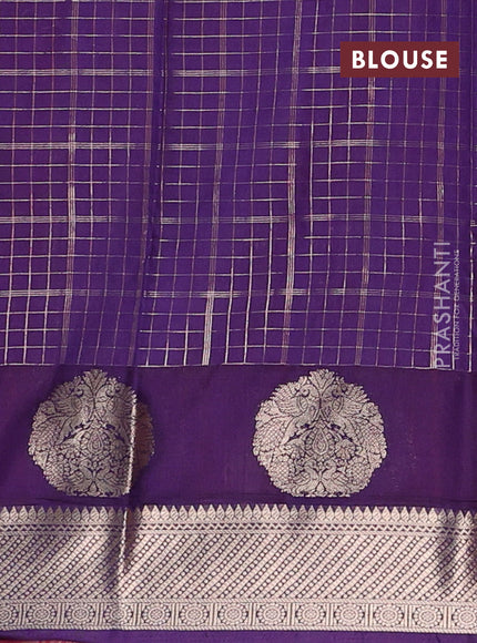 Semi chanderi saree mauve pink and violet with allover zari checked pattern and zari woven butta border