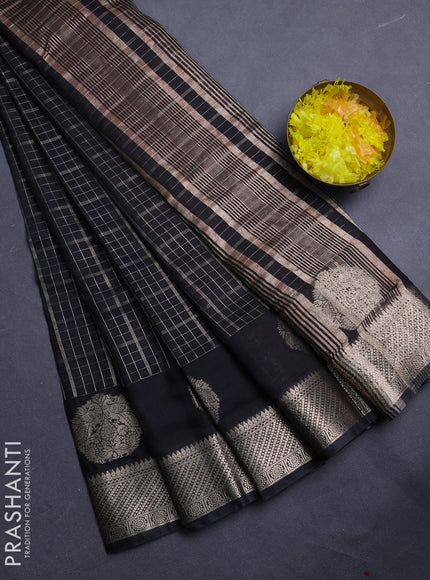 Semi chanderi saree black and red with allover zari checked pattern and zari woven butta border