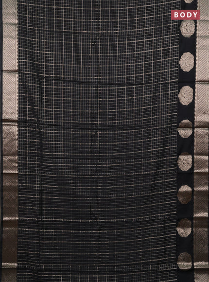Semi chanderi saree black and red with allover zari checked pattern and zari woven butta border