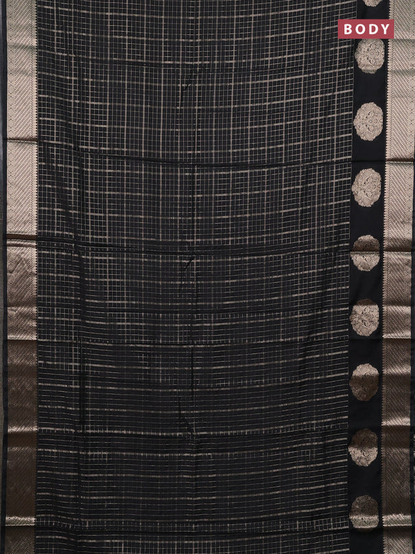 Semi chanderi saree black and red with allover zari checked pattern and zari woven butta border