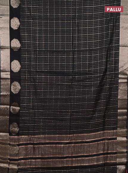 Semi chanderi saree black and red with allover zari checked pattern and zari woven butta border