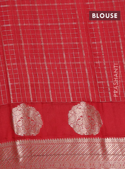 Semi chanderi saree black and red with allover zari checked pattern and zari woven butta border