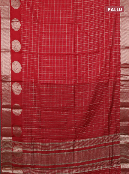 Semi chanderi saree red and green with allover zari checked pattern and zari woven butta border