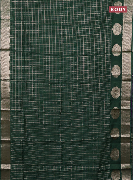 Semi chanderi saree green and violet with allover zari checked pattern and zari woven butta border