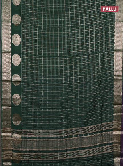 Semi chanderi saree green and violet with allover zari checked pattern and zari woven butta border