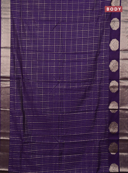 Semi chanderi saree violet and light green with allover zari checked pattern and zari woven butta border