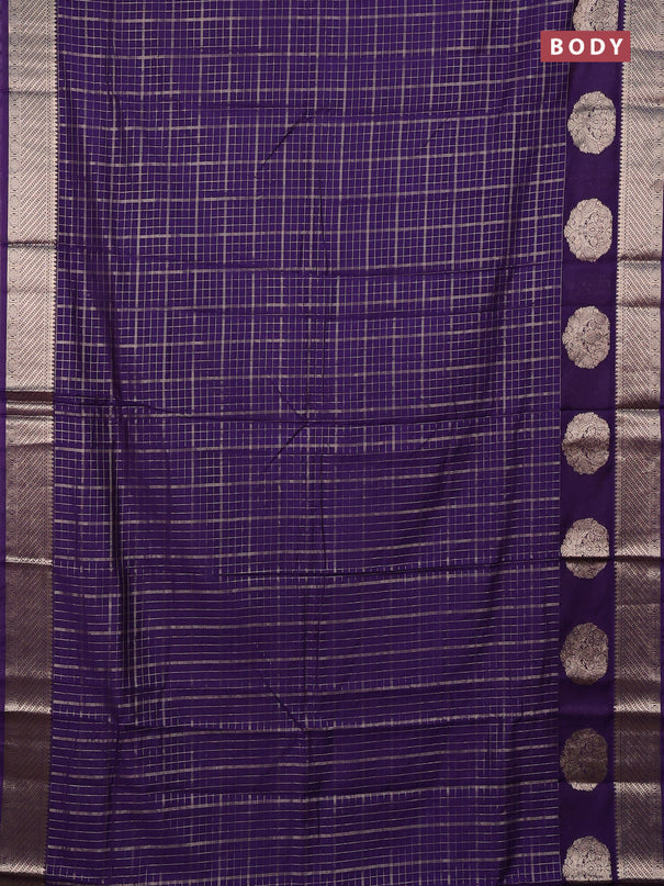 Semi chanderi saree violet and light green with allover zari checked pattern and zari woven butta border