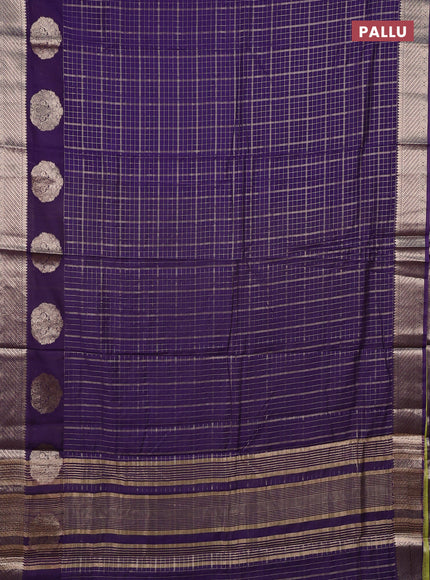 Semi chanderi saree violet and light green with allover zari checked pattern and zari woven butta border