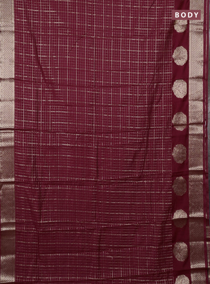 Semi chanderi saree wine shade and black with allover zari checked pattern and zari woven butta border