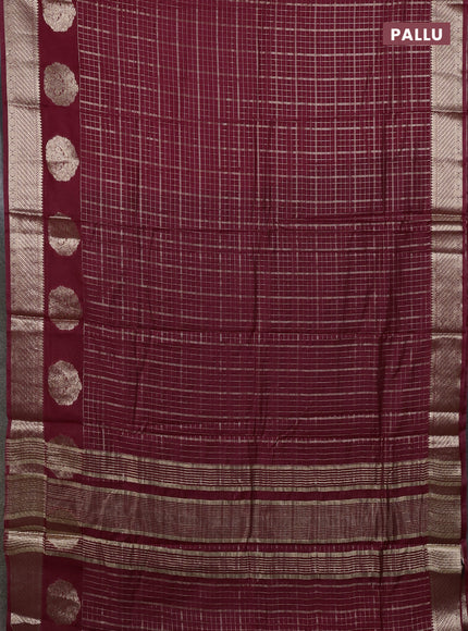 Semi chanderi saree wine shade and black with allover zari checked pattern and zari woven butta border