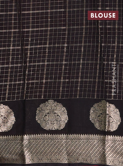 Semi chanderi saree wine shade and black with allover zari checked pattern and zari woven butta border