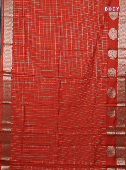 Semi chanderi saree rust shade and maroon with allover zari checked pattern and zari woven butta border