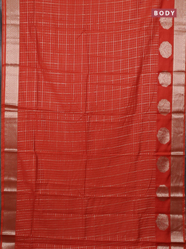 Semi chanderi saree rust shade and maroon with allover zari checked pattern and zari woven butta border