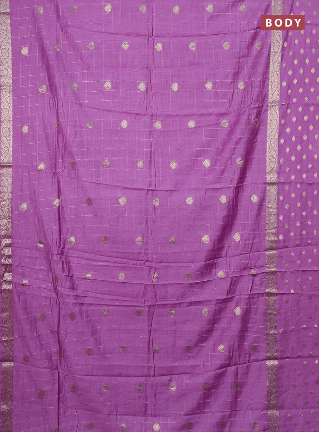 Semi chanderi saree lavender and violet with allover zari checks & buttas and zari woven butta border
