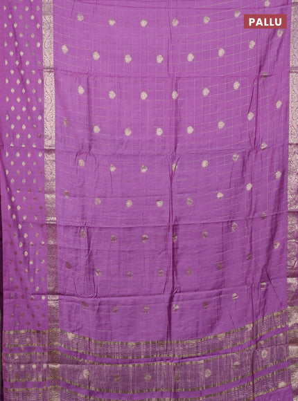 Semi chanderi saree lavender and violet with allover zari checks & buttas and zari woven butta border