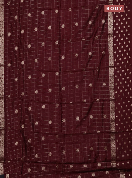 Semi chanderi saree deep wine and green with allover zari checks & buttas and zari woven butta border