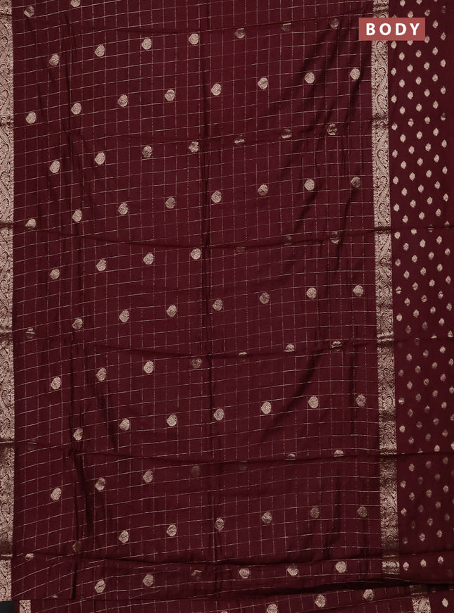 Semi chanderi saree deep wine and green with allover zari checks & buttas and zari woven butta border