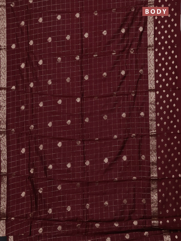 Semi chanderi saree deep wine and green with allover zari checks & buttas and zari woven butta border