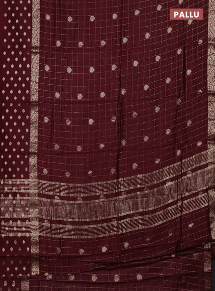 Semi chanderi saree deep wine and green with allover zari checks & buttas and zari woven butta border