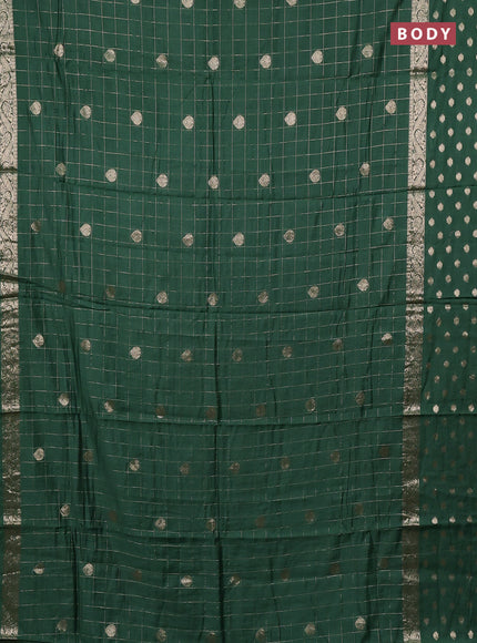 Semi chanderi saree green and pink with allover zari checks & buttas and zari woven butta border
