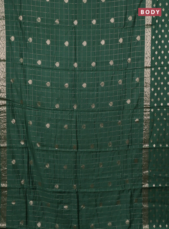 Semi chanderi saree green and pink with allover zari checks & buttas and zari woven butta border