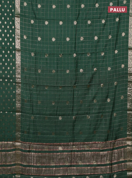 Semi chanderi saree green and pink with allover zari checks & buttas and zari woven butta border