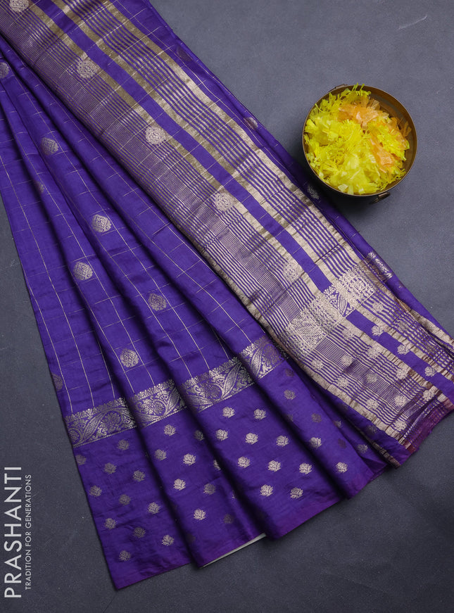 Semi chanderi saree violet and light green with allover zari checks & buttas and zari woven butta border
