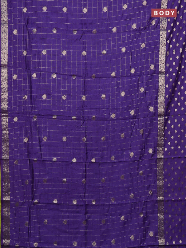 Semi chanderi saree violet and light green with allover zari checks & buttas and zari woven butta border
