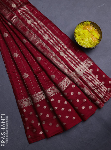 Semi chanderi saree maroon and green with allover zari checks & buttas and zari woven butta border