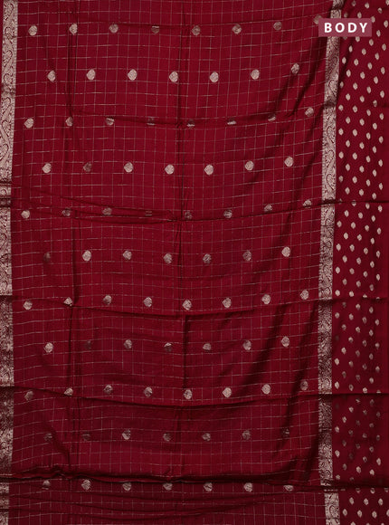 Semi chanderi saree maroon and green with allover zari checks & buttas and zari woven butta border