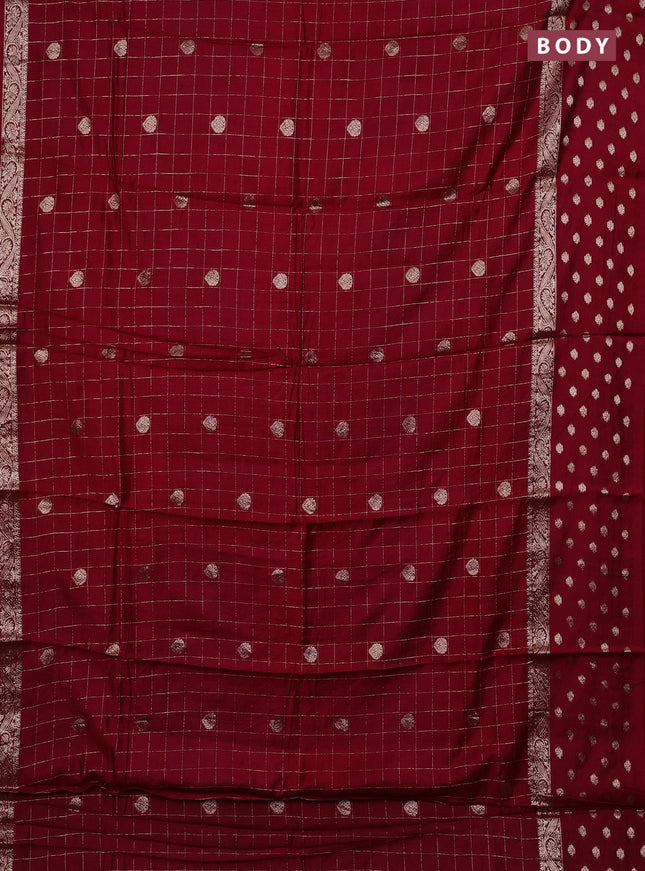 Semi chanderi saree maroon and green with allover zari checks & buttas and zari woven butta border