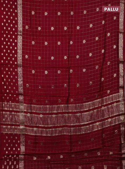 Semi chanderi saree maroon and green with allover zari checks & buttas and zari woven butta border