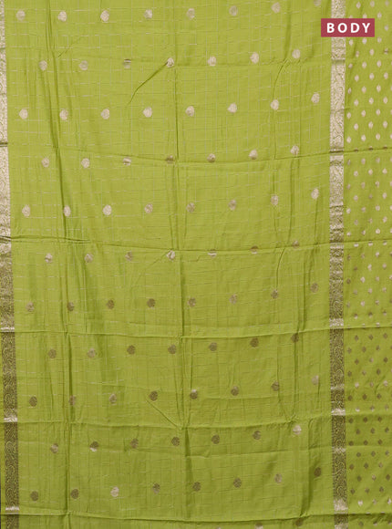 Semi chanderi saree light green and violet with allover zari checks & buttas and zari woven butta border