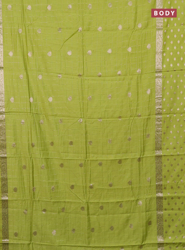 Semi chanderi saree light green and violet with allover zari checks & buttas and zari woven butta border