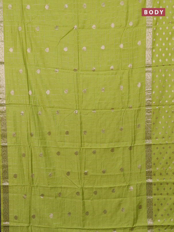 Semi chanderi saree light green and violet with allover zari checks & buttas and zari woven butta border