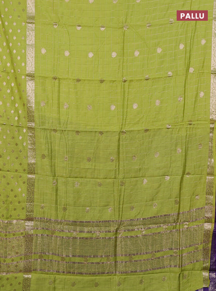 Semi chanderi saree light green and violet with allover zari checks & buttas and zari woven butta border