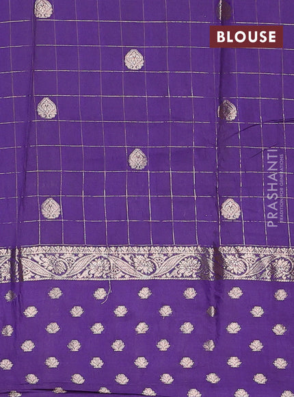 Semi chanderi saree light green and violet with allover zari checks & buttas and zari woven butta border