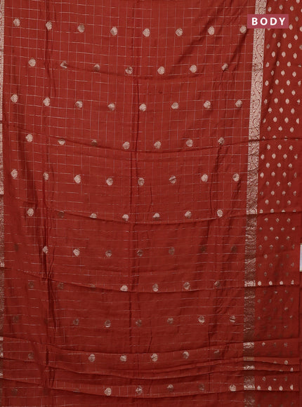 Semi chanderi saree rustic orange and brown with allover zari checks & buttas and zari woven butta border