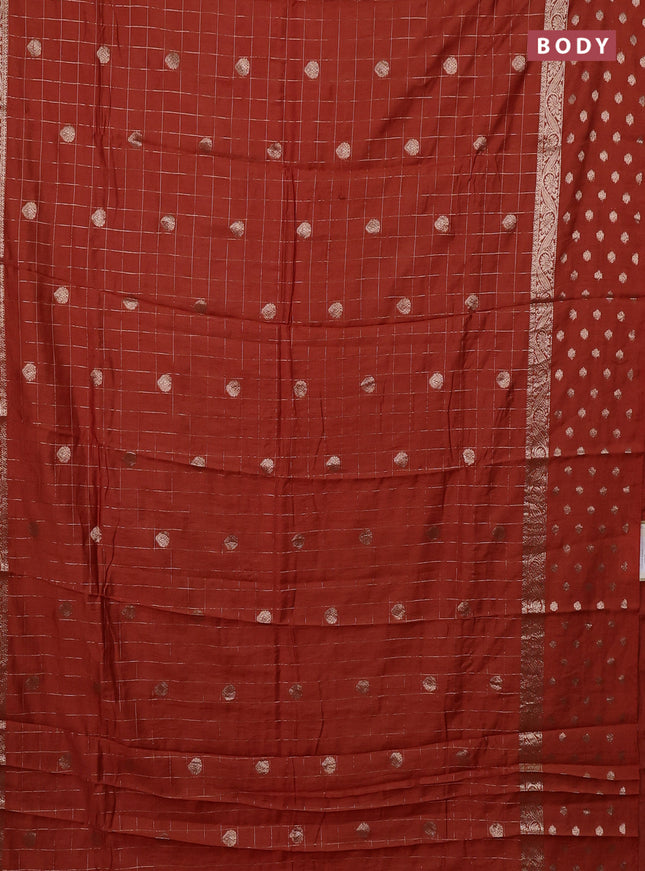 Semi chanderi saree rustic orange and brown with allover zari checks & buttas and zari woven butta border
