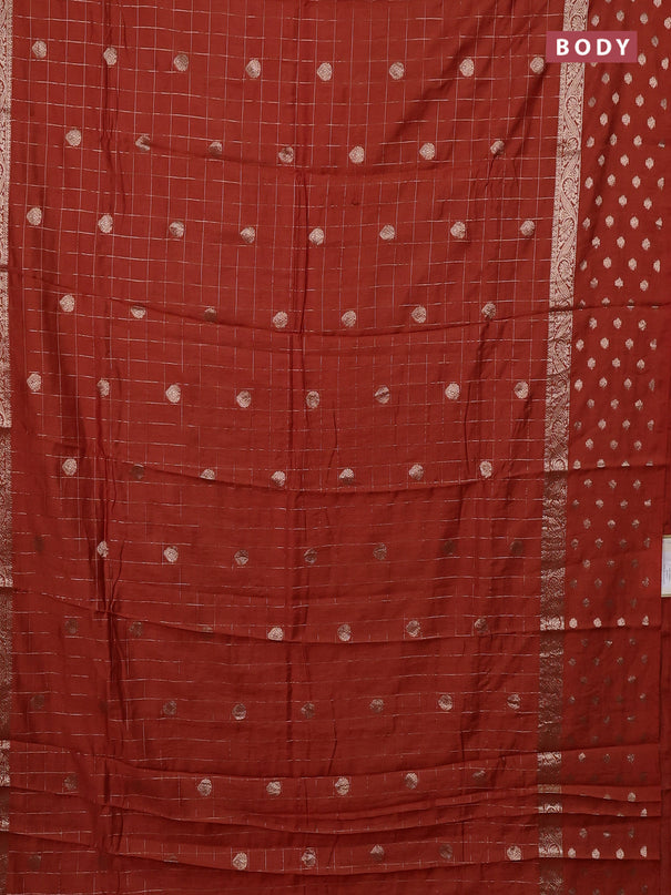 Semi chanderi saree rustic orange and brown with allover zari checks & buttas and zari woven butta border