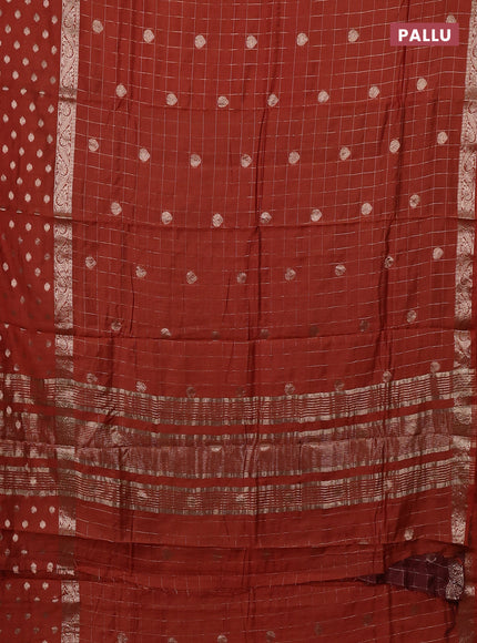 Semi chanderi saree rustic orange and brown with allover zari checks & buttas and zari woven butta border