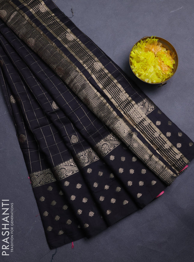 Semi chanderi saree black and light pink with allover zari checks & buttas and zari woven butta border