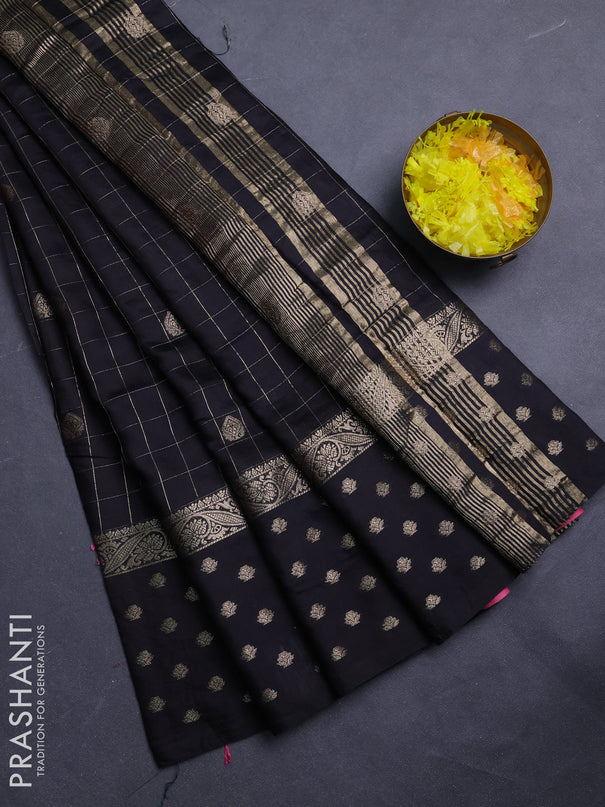 Semi chanderi saree black and light pink with allover zari checks & buttas and zari woven butta border
