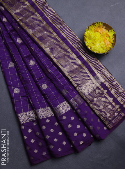 Semi chanderi saree violet and light green with allover zari checks & buttas and zari woven butta border