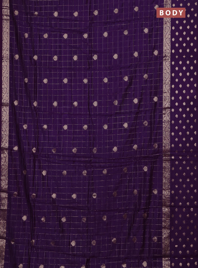 Semi chanderi saree violet and light green with allover zari checks & buttas and zari woven butta border
