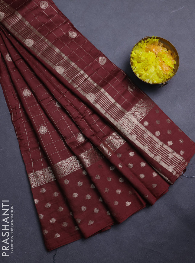Semi chanderi saree brown and rust shade with allover zari checks & buttas and zari woven butta border