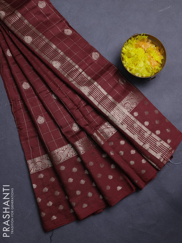 Semi chanderi saree brown and rust shade with allover zari checks & buttas and zari woven butta border