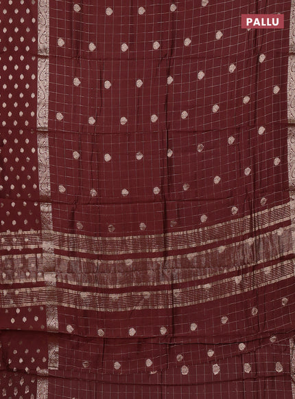 Semi chanderi saree brown and rust shade with allover zari checks & buttas and zari woven butta border