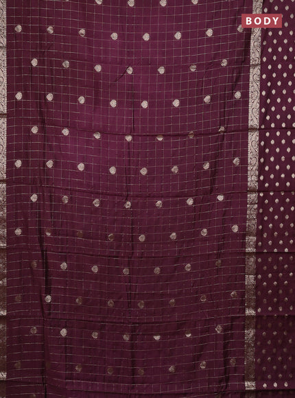Semi chanderi saree deep wine and rust shade with allover zari checks & buttas and zari woven butta border