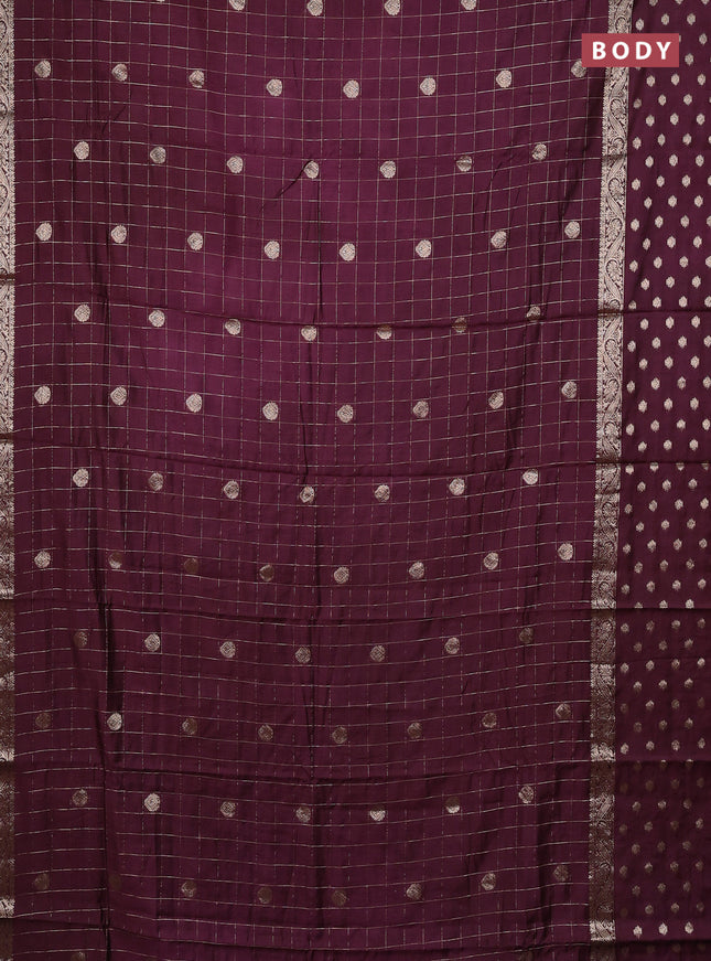 Semi chanderi saree deep wine and rust shade with allover zari checks & buttas and zari woven butta border